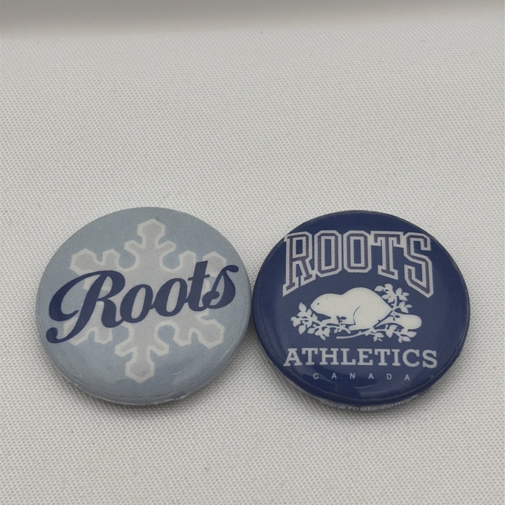Lot Of 2 Roots Athletics Canada Beaver Snowflake Activewear Store Button Pins